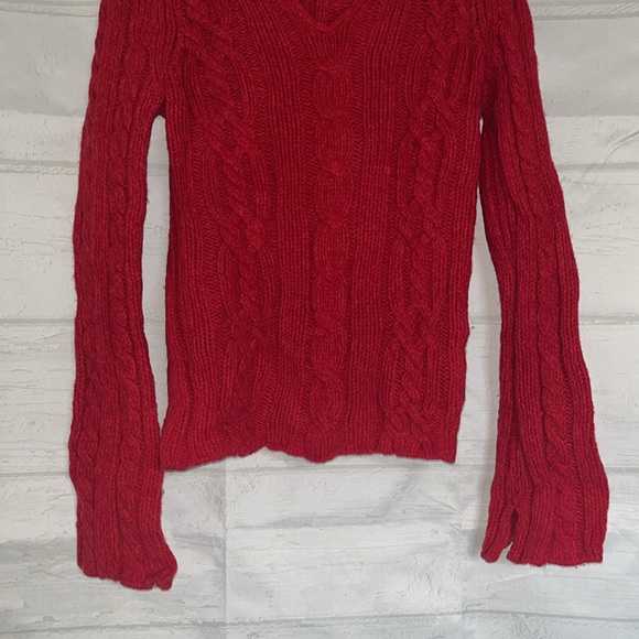 American Eagle Outfitter Hooded Winter Knit Sweater Red 100% Lambs Wool Size M - Picture 5 of 15